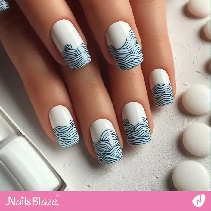 Ocean Waves French Manicure Design | Save the Ocean Nails - NB3263